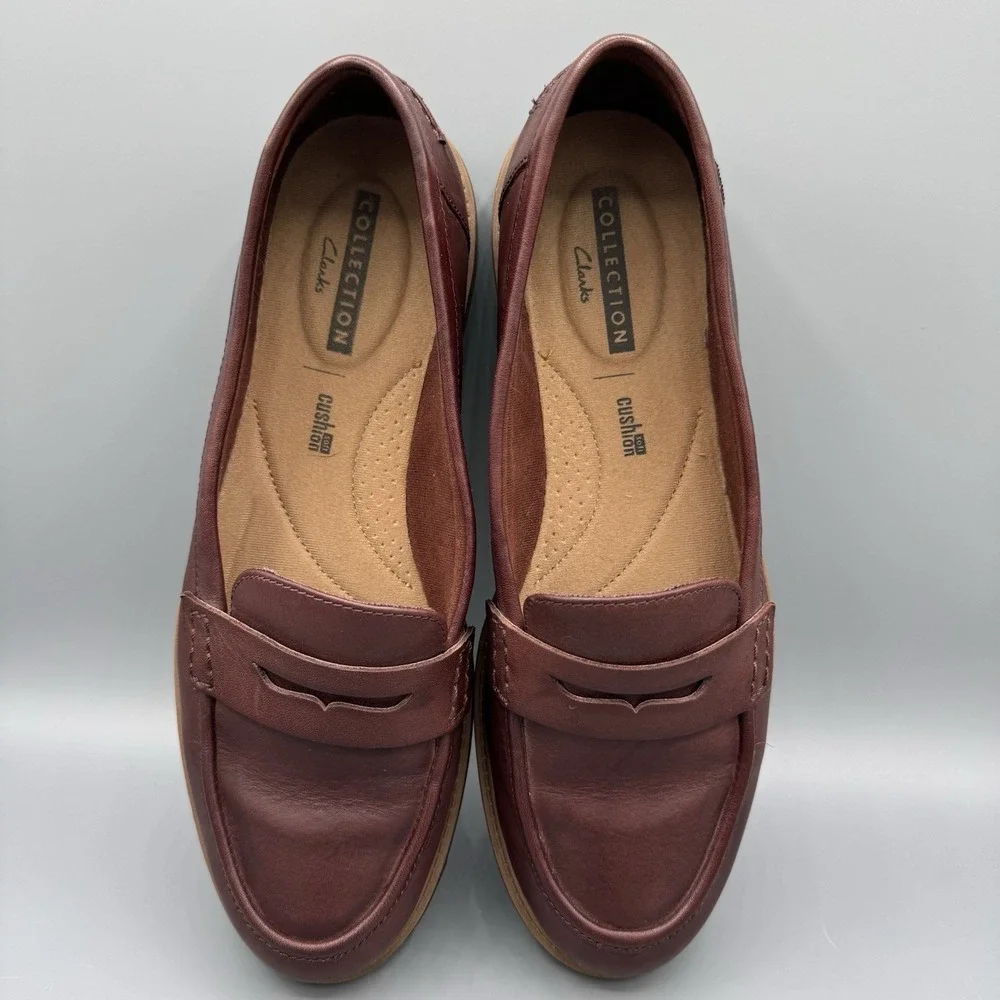 Clarks Raisie Eletta Leather Slip-On Penny Loafer Shoes Women's 9M Burgundy Chic